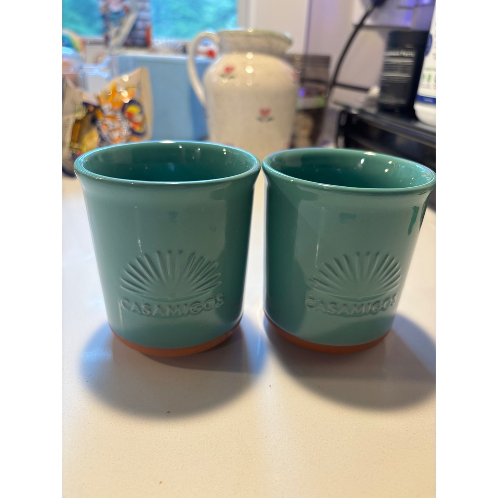 Casamigos Clay Shot Glasses Set of 2 Teal Terracotta Agave Barware Gift